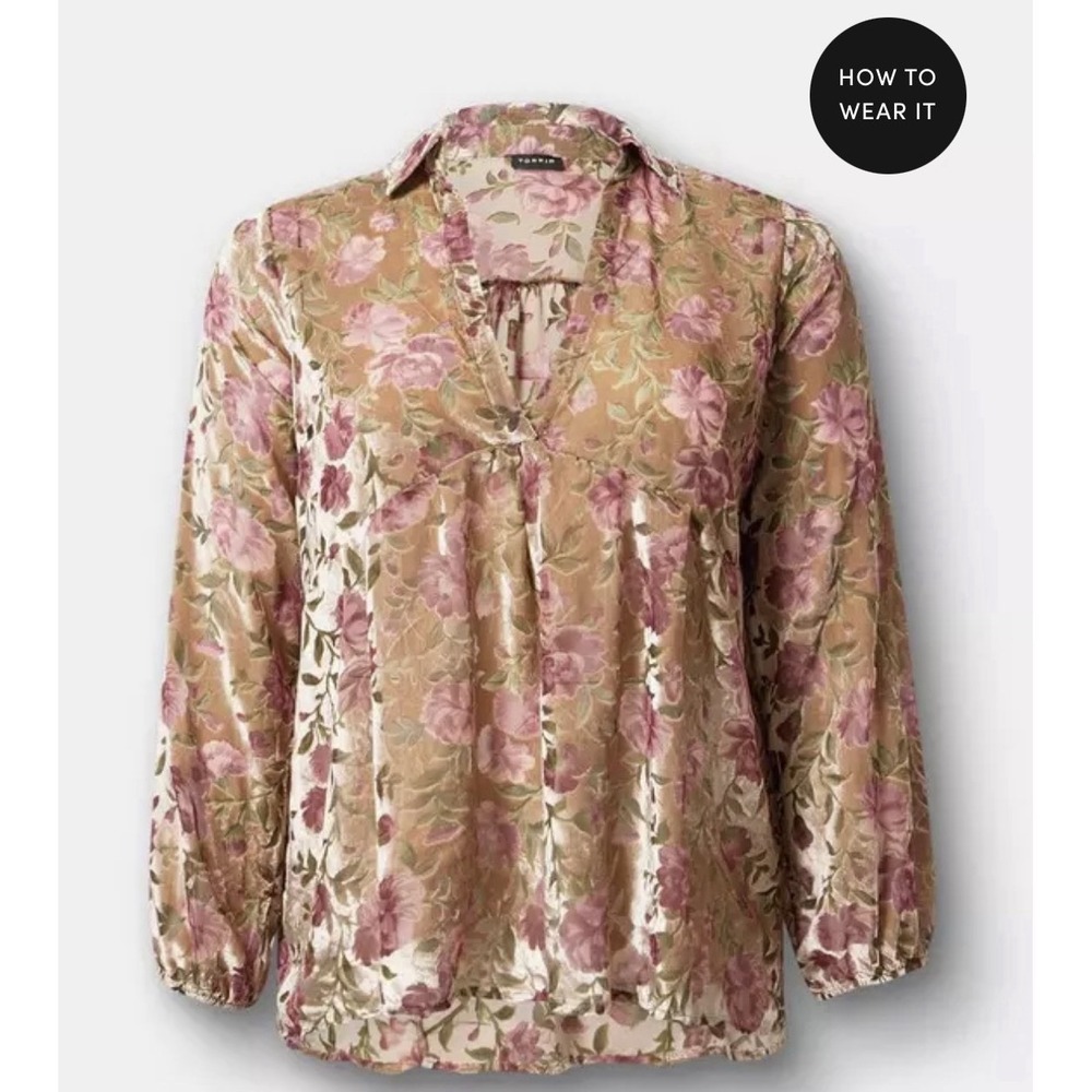 Torrid Kendall Floral‎ Velvet Burnout Hi Lo Tunic Babydoll Top 1X Romantic Boho